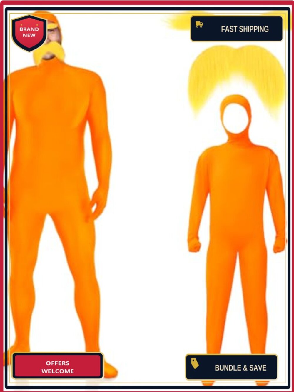 HIYZI Adult Orange Jumpsuit Costume Set with Yellow Facial Hair Halloween